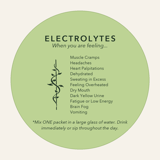 Electrolytes packet label: symptom list and how to use it