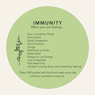 Immunity packet label: symptom list and how to take it